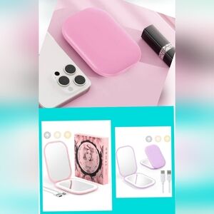 Slim Pocket Mirror with Dimmable Light, 1X/3X Magnifying LED Compact Mirror New